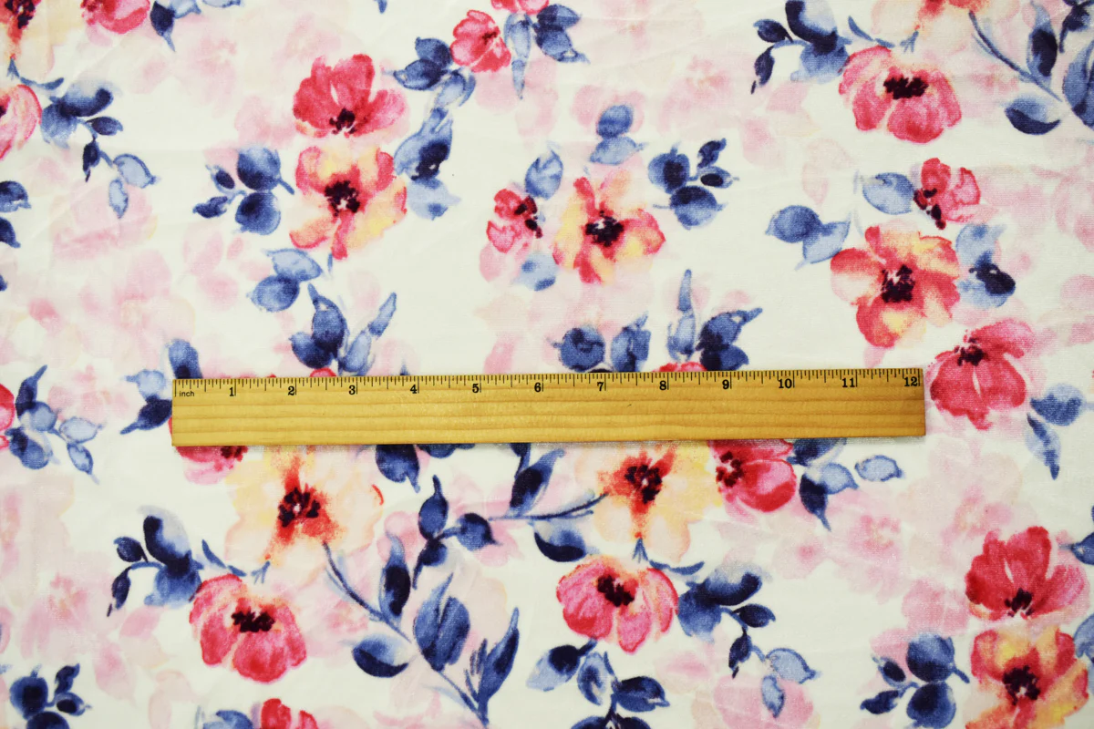 Ivory-Multi Poly Stretch Spandex Floral Print Velvet Knit Fabric - Image 4