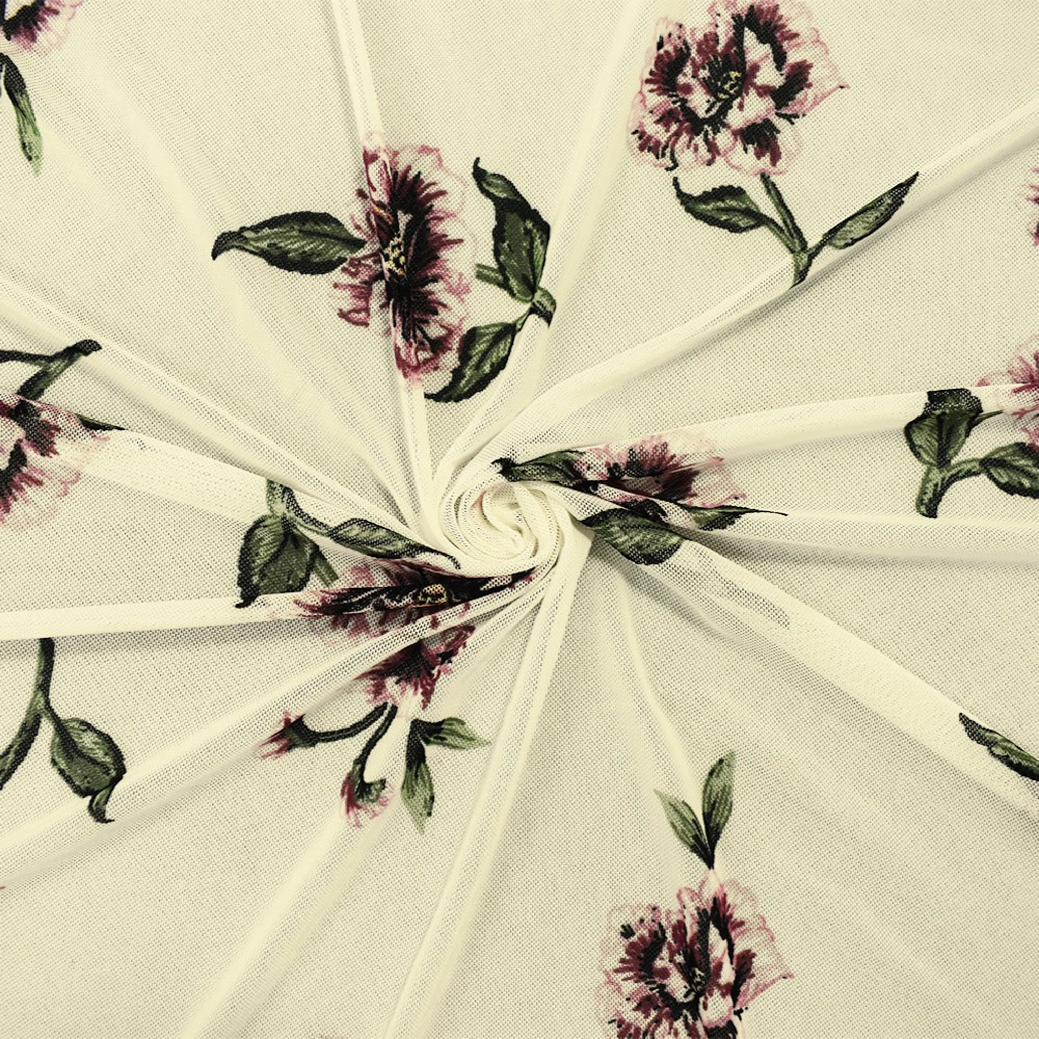 Ivory-Multi Poly Stretch Spandex Floral Printed Mesh Knit Fabric