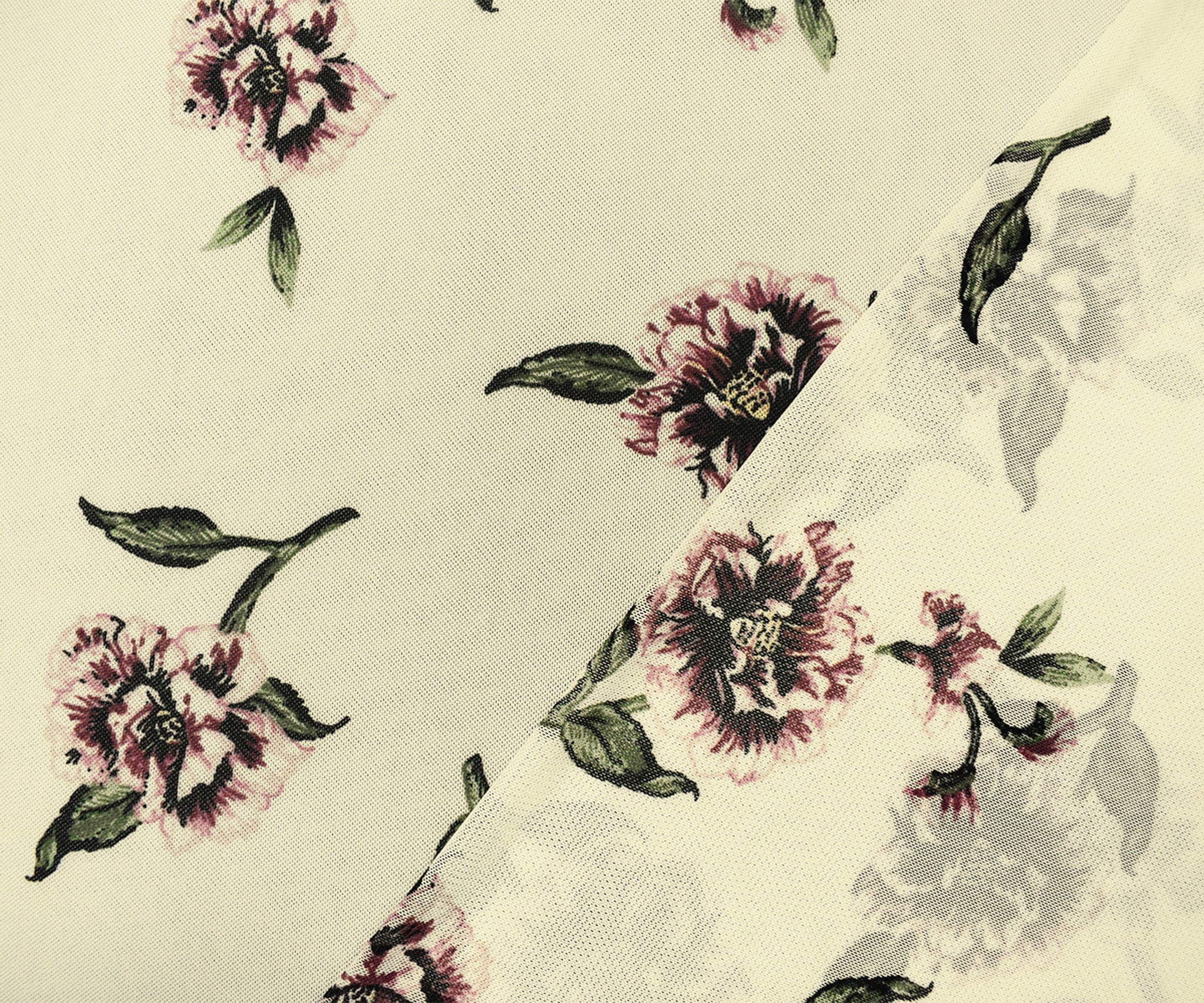 Ivory-Multi Poly Stretch Spandex Floral Printed Mesh Knit Fabric - Image 2