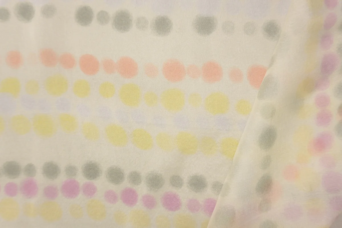 Ivory-Multi Silk Stripe Dot Printed Chiffon Woven Fabric - Image 2