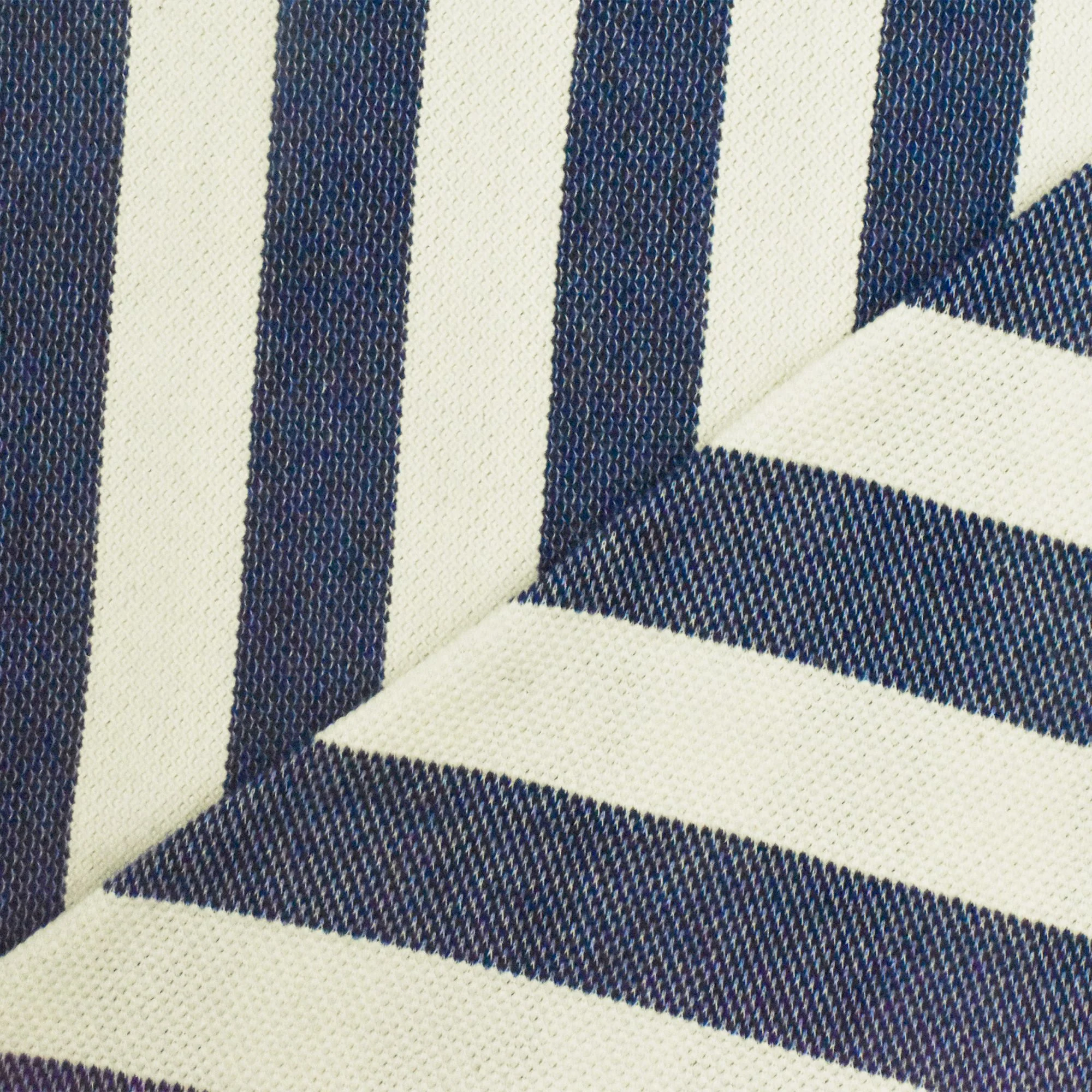 Ivory-Navy Blue Striped Pattern Pique Knit Fabric - Image 4