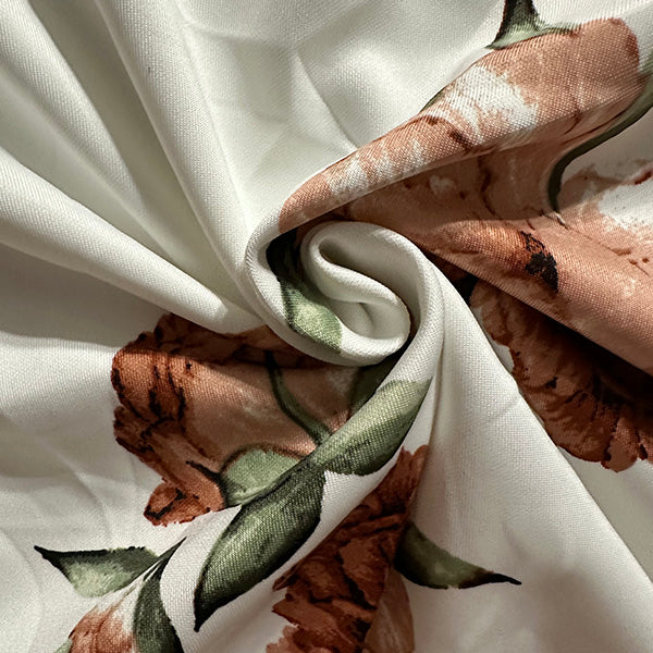 Ivory Peony Floral Print Scuba Knit Fabric