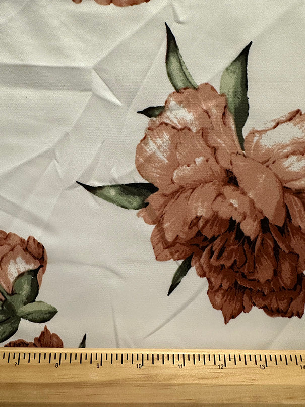 Ivory Peony Floral Print Scuba Knit Fabric - Image 3