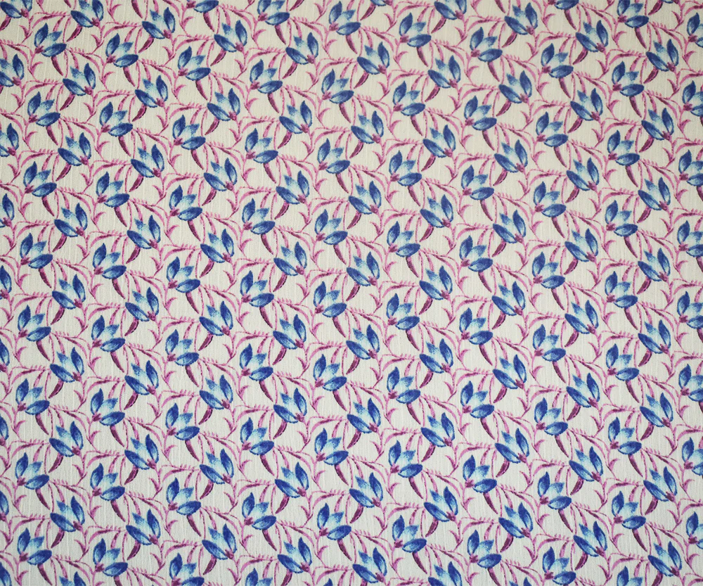 Ivory-Purple-Blue Floral Printed Poly Yoryu Chiffon Woven Fabric - Image 3
