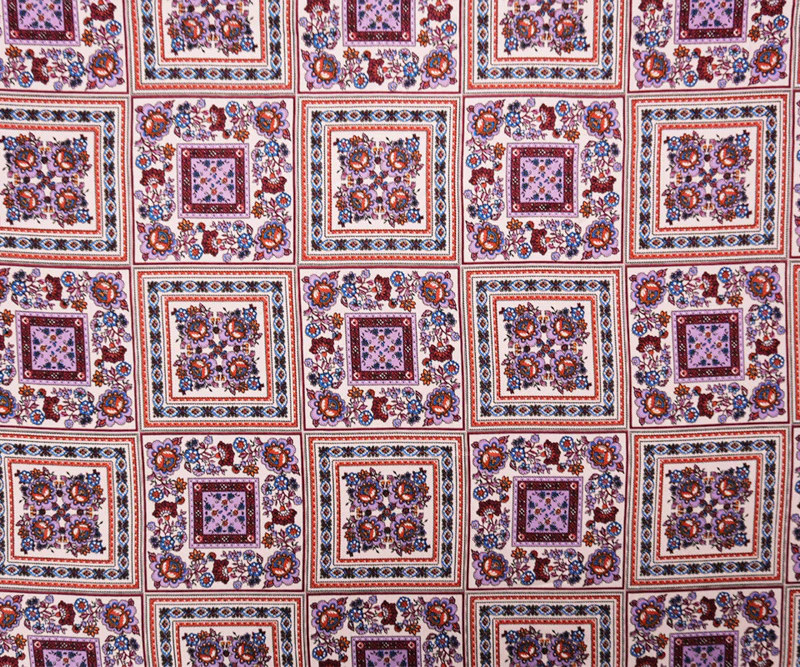 Ivory-Purple-Multi Rayon Floral Tile Printed Twill Woven Fabric - Image 3