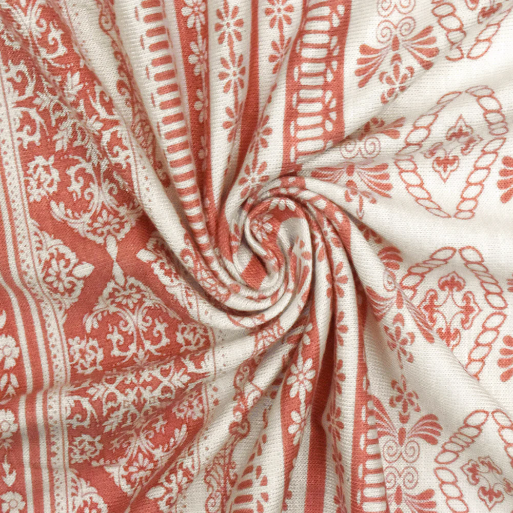 Ivory-Rose Pink Pillar Printed Rayon Stretch Jersey Knit Fabric - Image 2