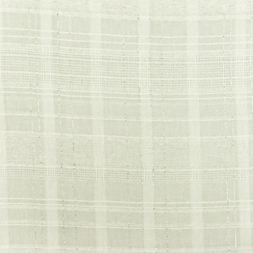 Ivory-Silver Famous Designer Semi-Sheer Plaid Texture Woven Fabric - Image 4