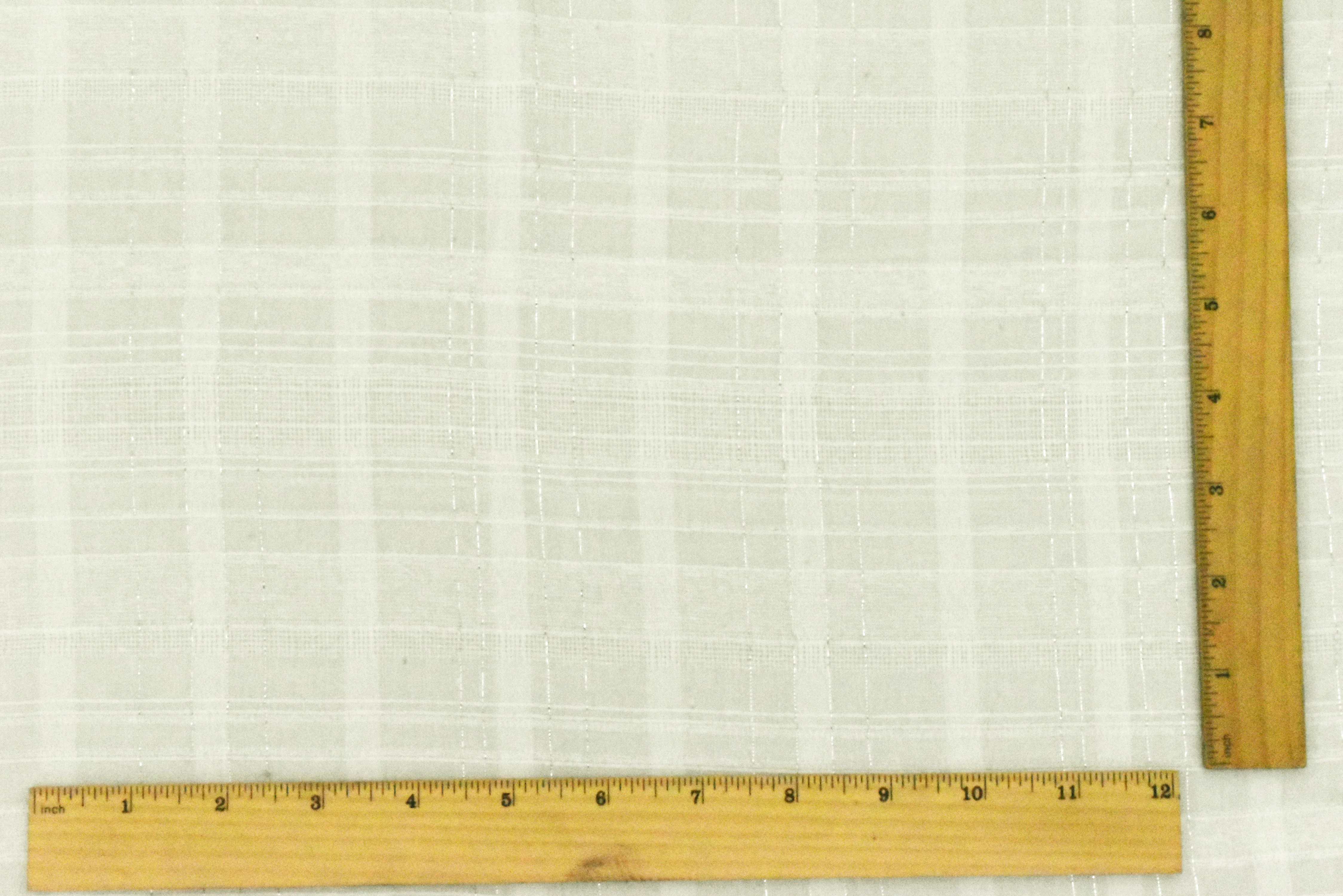 Ivory-Silver Famous Designer Semi-Sheer Plaid Texture Woven Fabric - Image 5