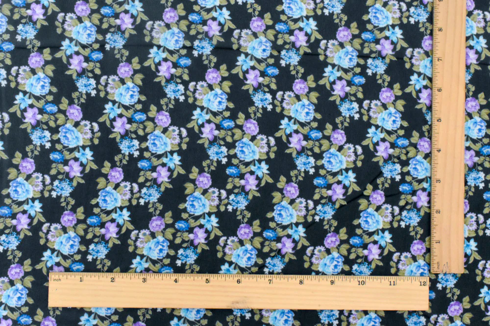 Jet Black-Blue-Multi Floral Printed Polyester Chiffon Woven Fabric - Image 5