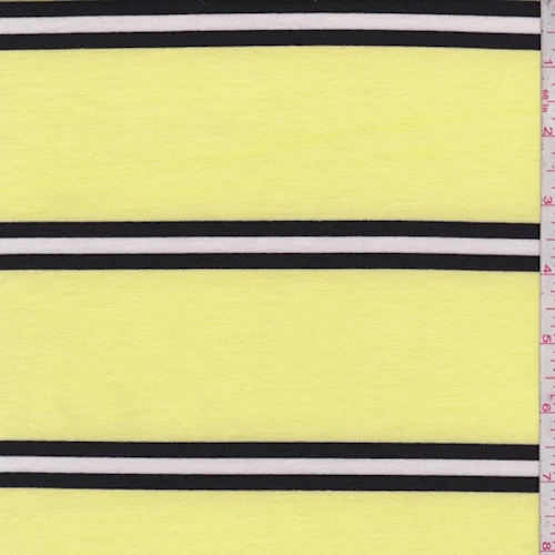 Lemon/Black Stripe Double Brushed French Terry Knit Fabric