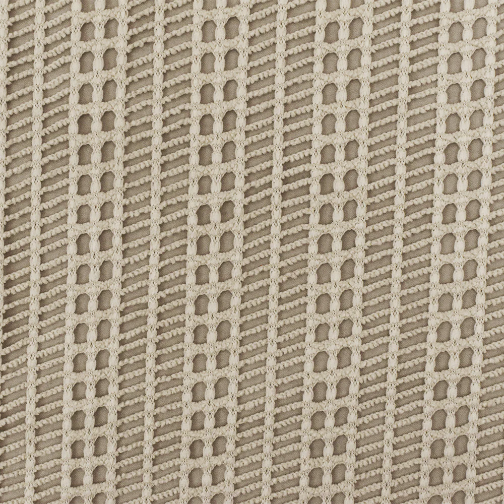 Light Beige Stripe Net-like Stretch Nylon Crochet Knit Fabric