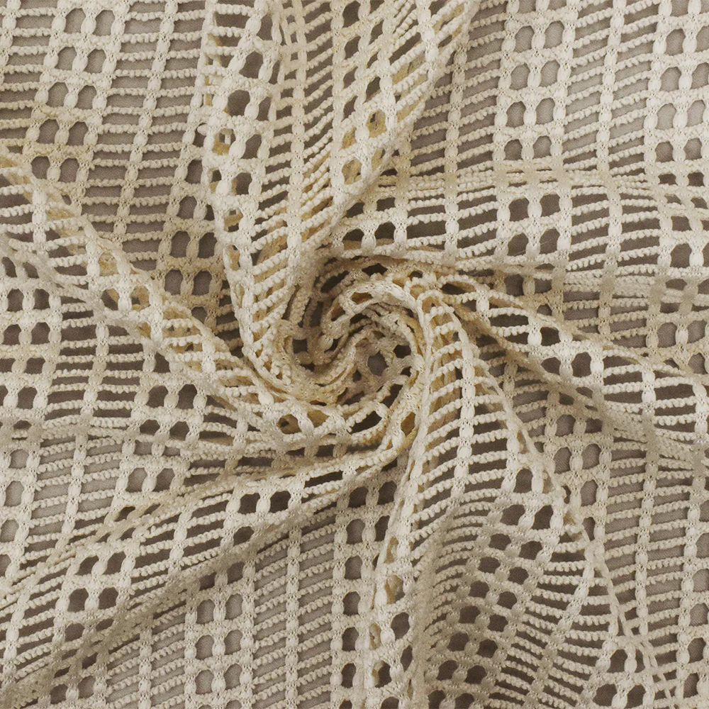 Light Beige Stripe Net-like Stretch Nylon Crochet Knit Fabric - Image 2