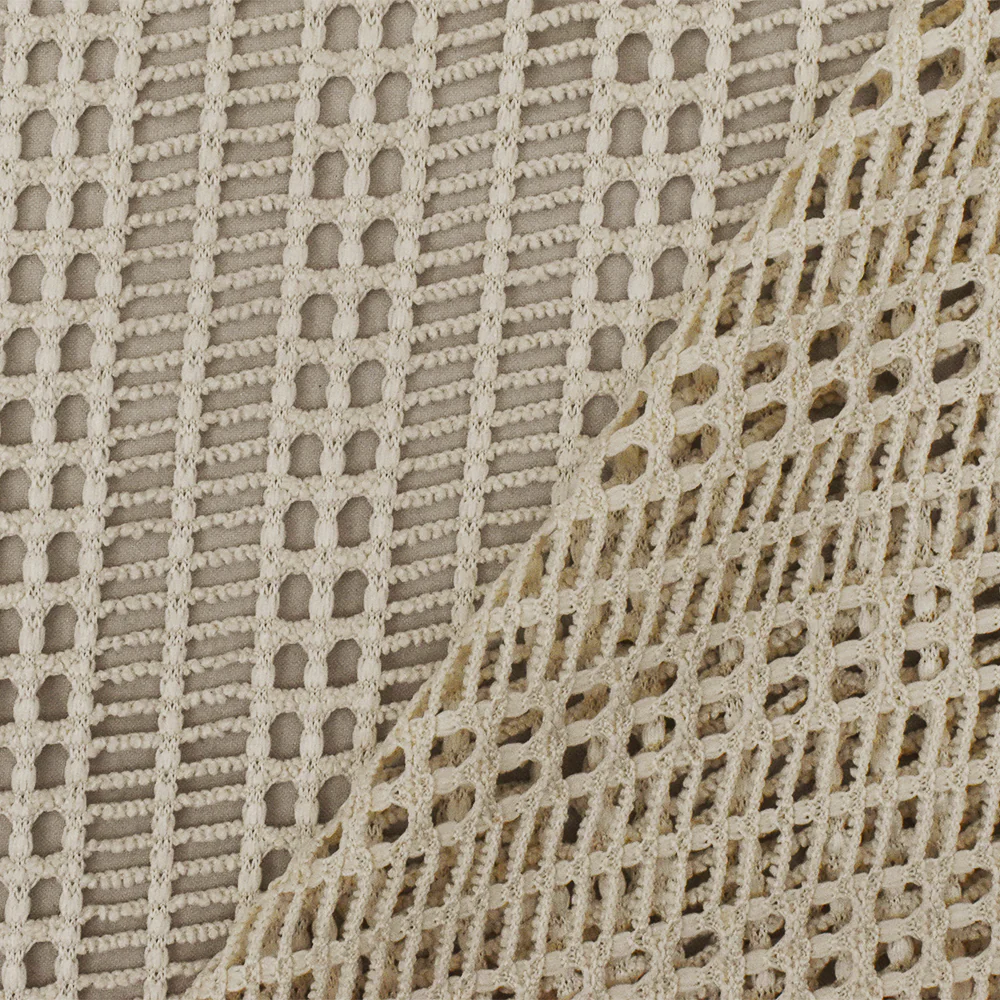 Light Beige Stripe Net-like Stretch Nylon Crochet Knit Fabric - Image 3