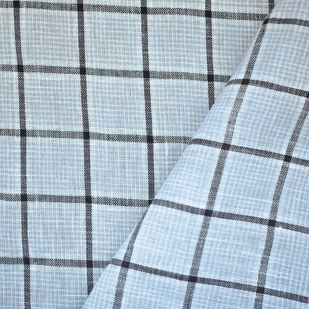 Light Blue-Black-White Spence Bryson Check Grid Irish Linen Woven Fabric