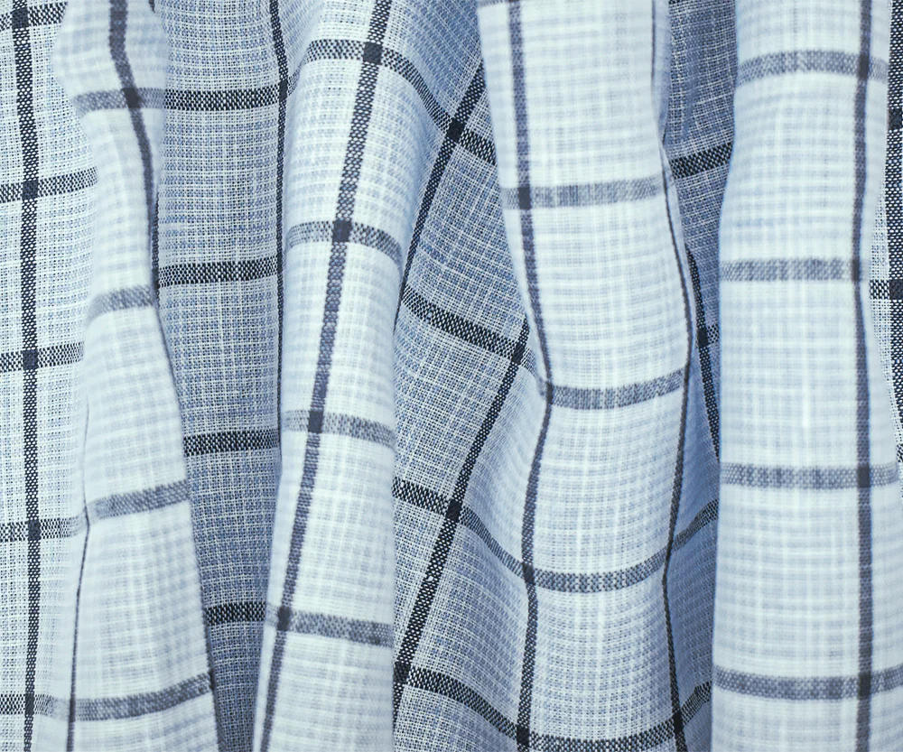 Light Blue-Black-White Spence Bryson Check Grid Irish Linen Woven Fabric - Image 2