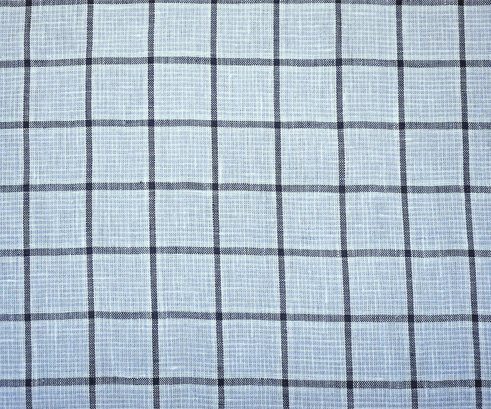 Light Blue-Black-White Spence Bryson Check Grid Irish Linen Woven Fabric - Image 3