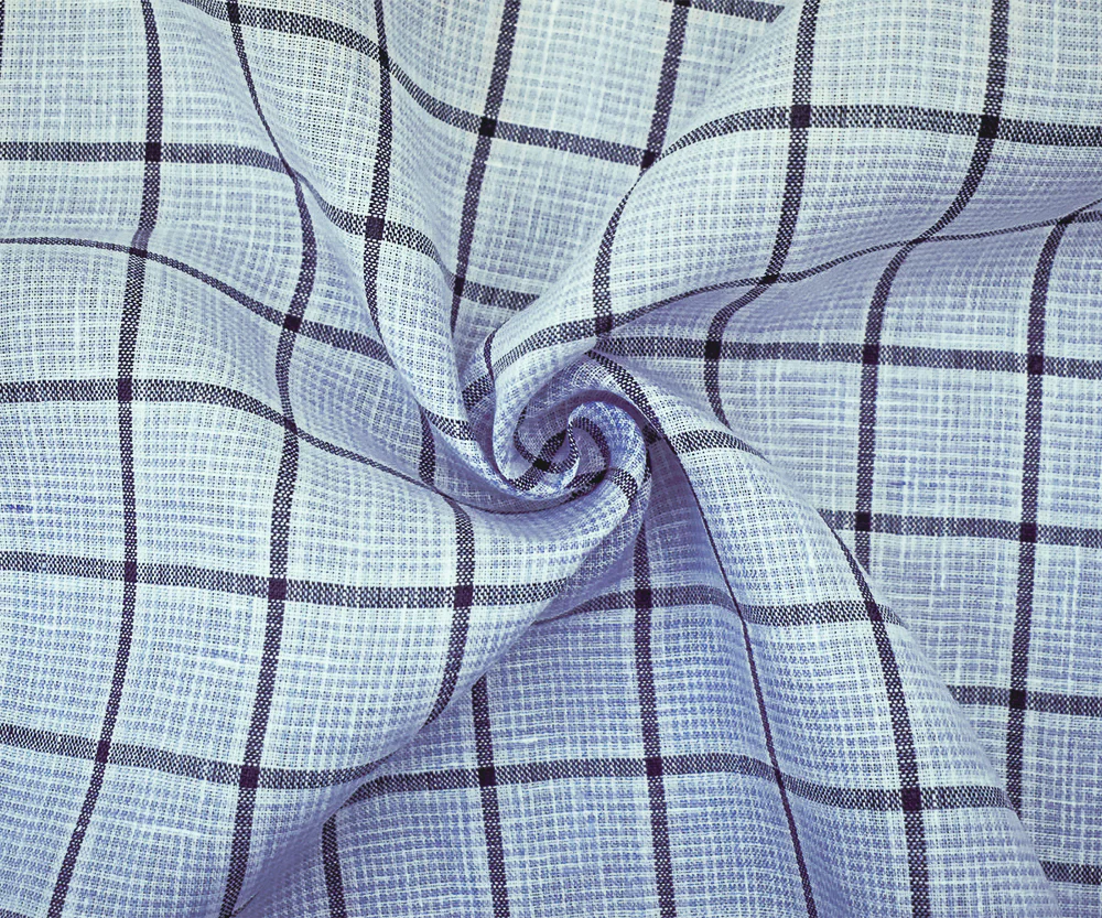 Light Blue-Black-White Spence Bryson Check Grid Irish Linen Woven Fabric - Image 4