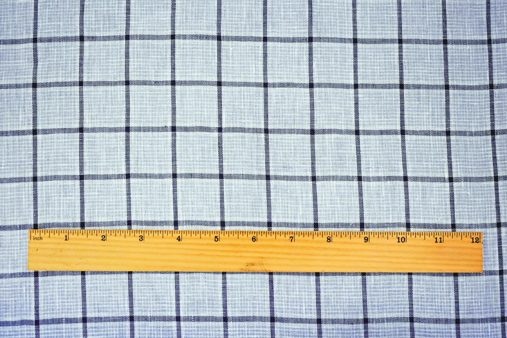 Light Blue-Black-White Spence Bryson Check Grid Irish Linen Woven Fabric - Image 5