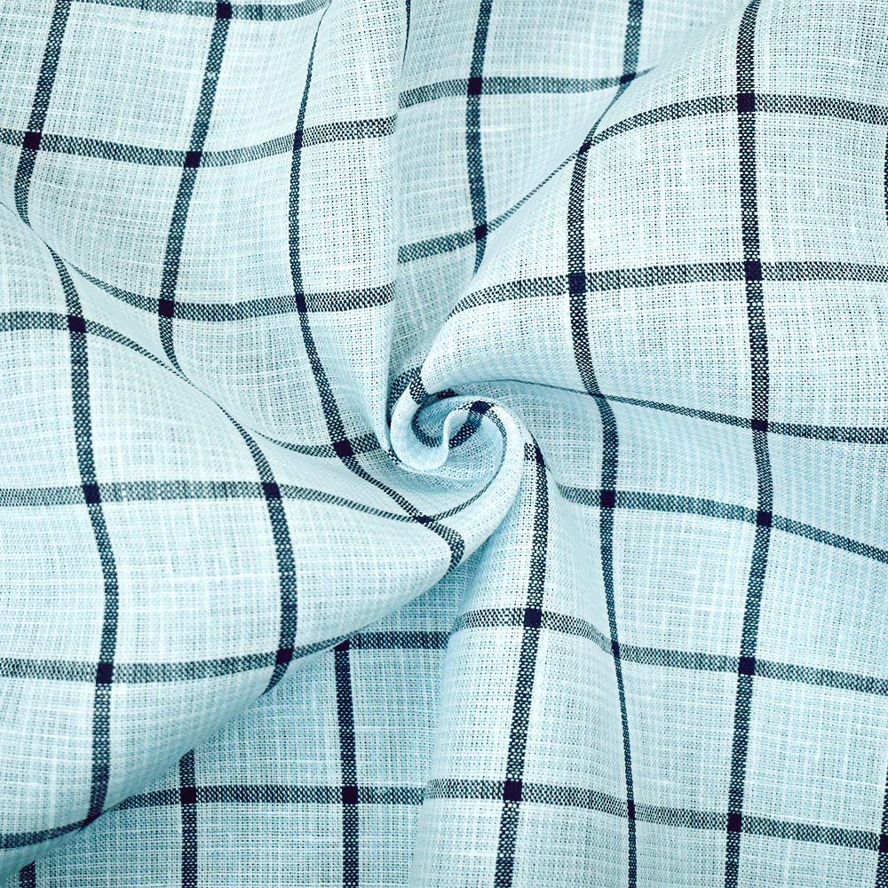 Light Blue-Blue-White Spence Bryson Check Grid Irish Linen Woven Fabric