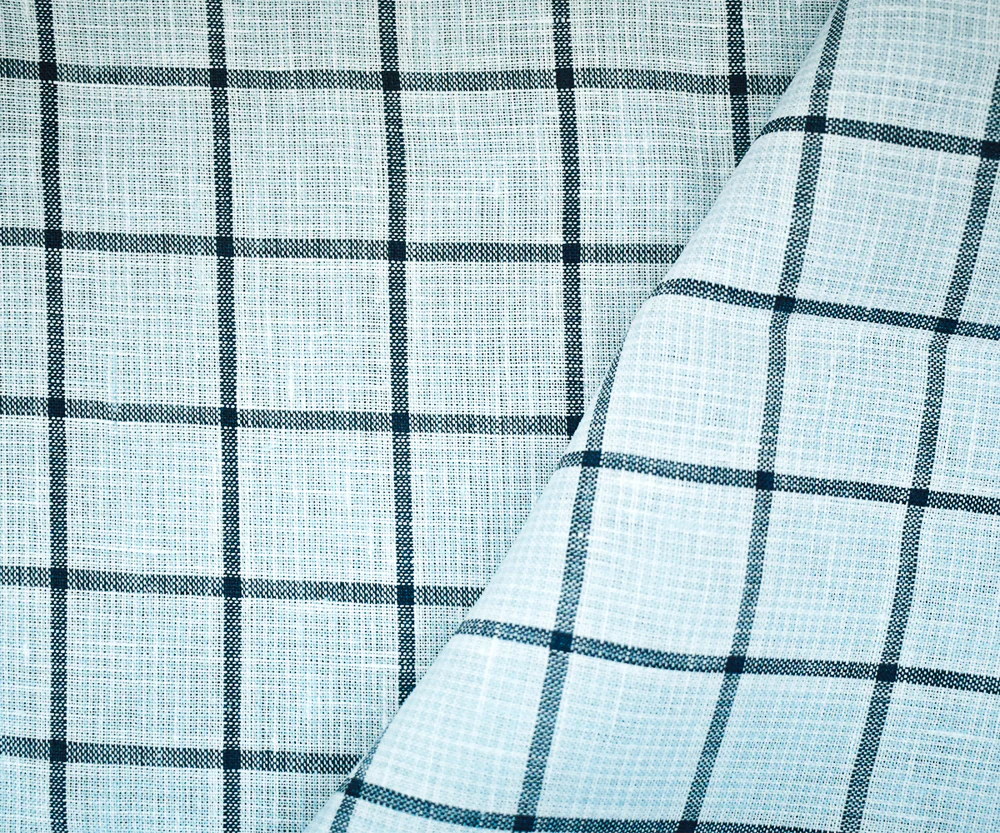 Light Blue-Blue-White Spence Bryson Check Grid Irish Linen Woven Fabric - Image 2