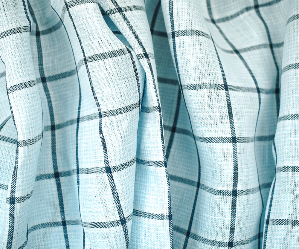 Light Blue-Blue-White Spence Bryson Check Grid Irish Linen Woven Fabric - Image 3