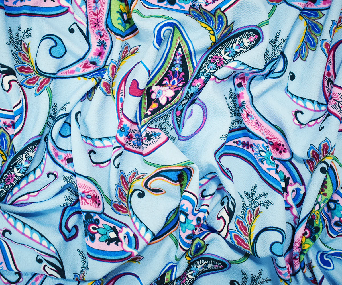 Light blue-Multi Floral Print Stretch Spandex Liverpool Double Knit Fabric - Image 3