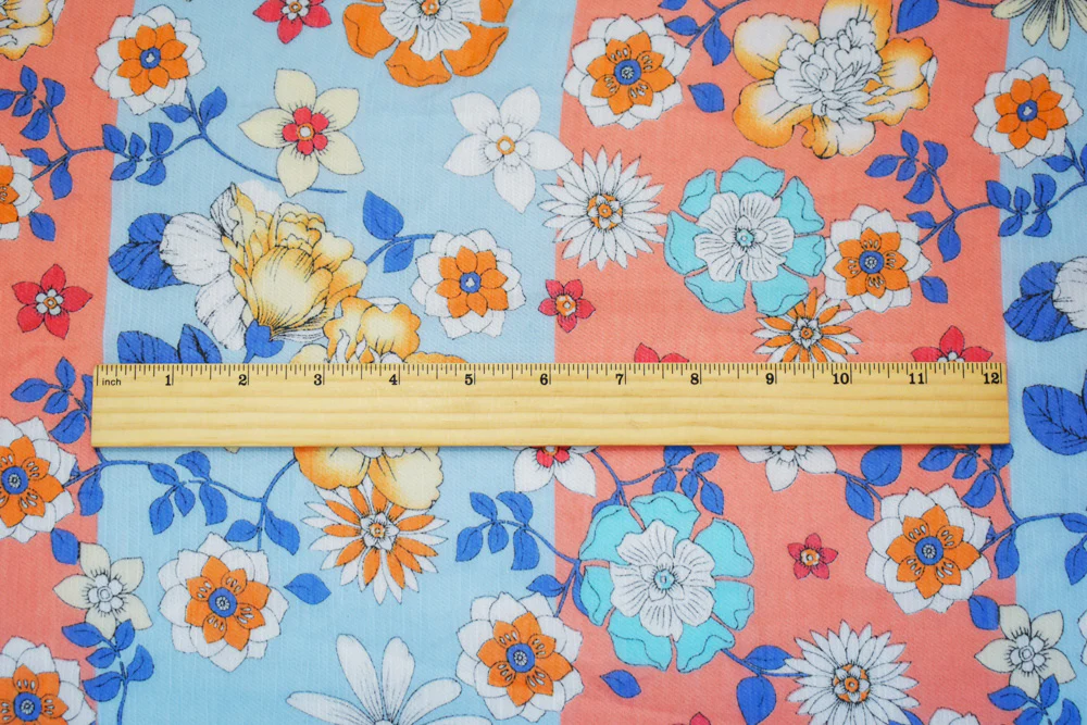 Light Blue-Orange-Multi Poly Floral Printed Yoryu Chiffon Woven Fabric - Image 3