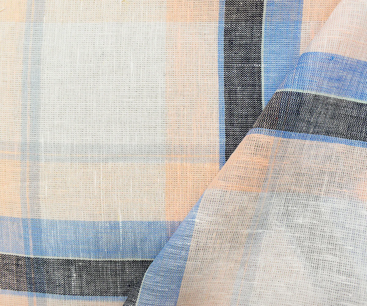 Light Blue-Pink-Multi Famous Maker Cotton Plaid Slub Gauze Woven Fabric - Image 2