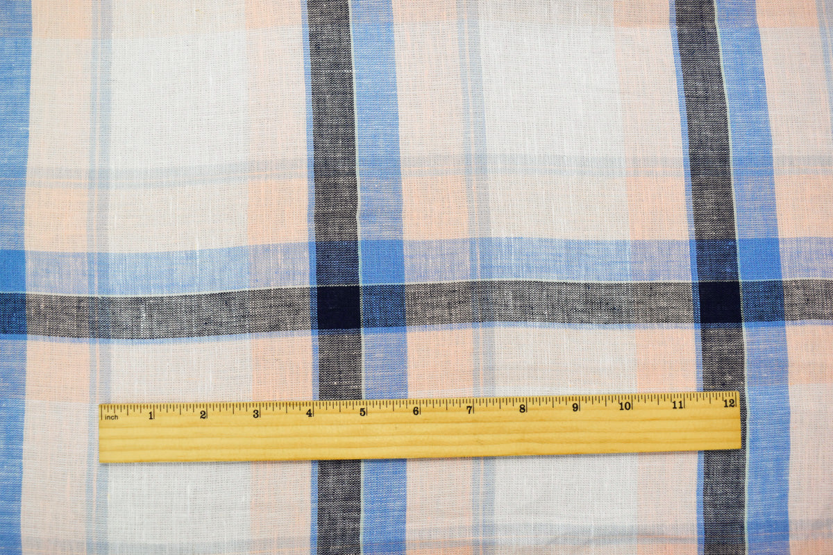 Light Blue-Pink-Multi Famous Maker Cotton Plaid Slub Gauze Woven Fabric - Image 4