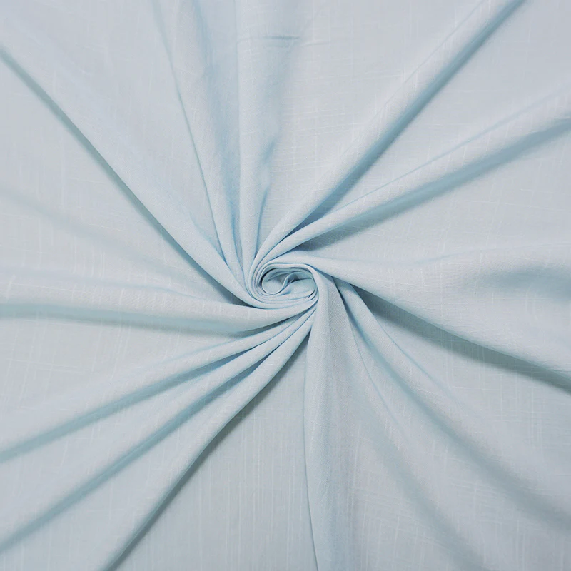 Light Blue Rayon Solid Cross Hatch Linen-Look Challis Woven Fabric