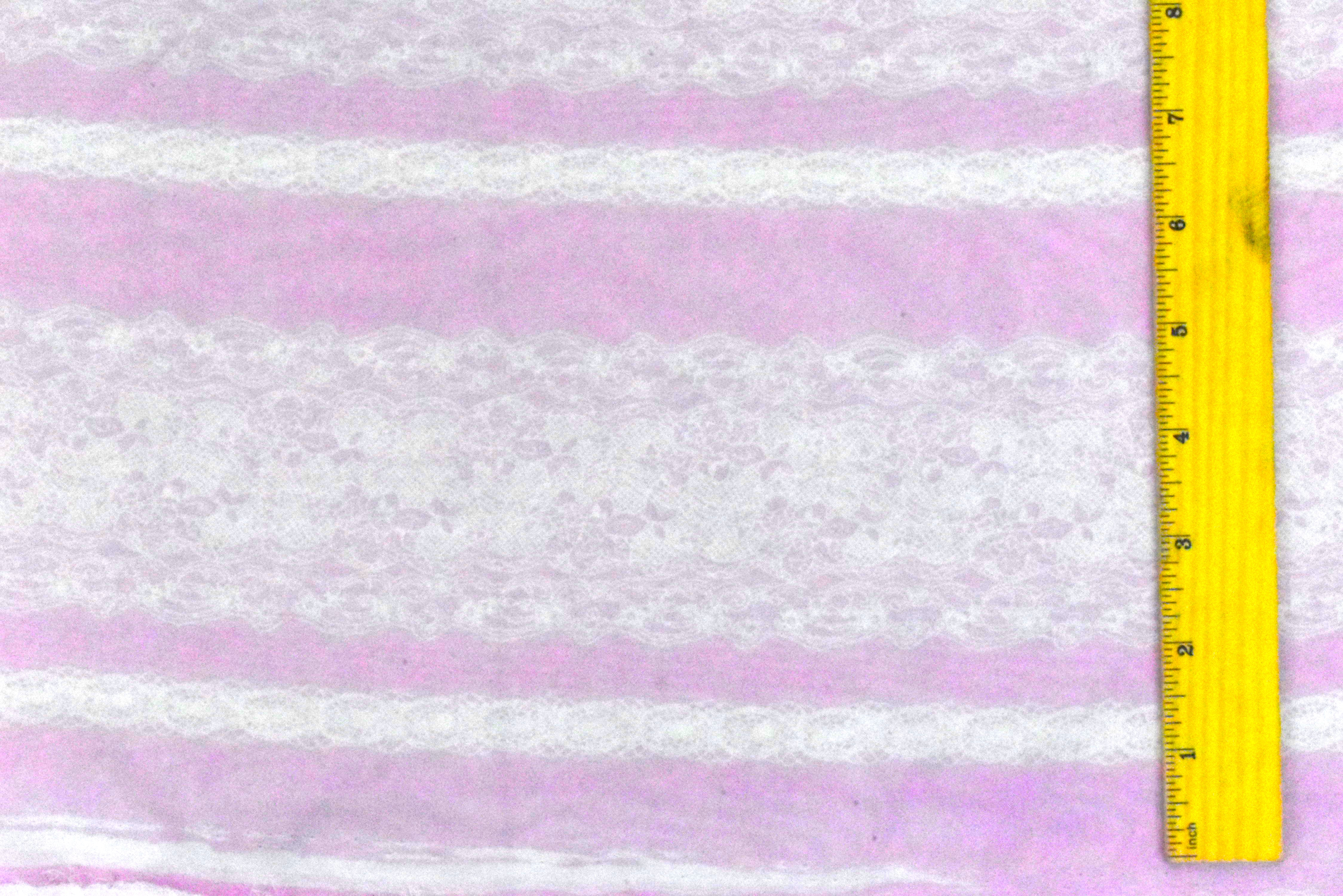 Light Fairy Pink-White Lace Stripe Printed Poly Chiffon Woven Fabric - Image 4