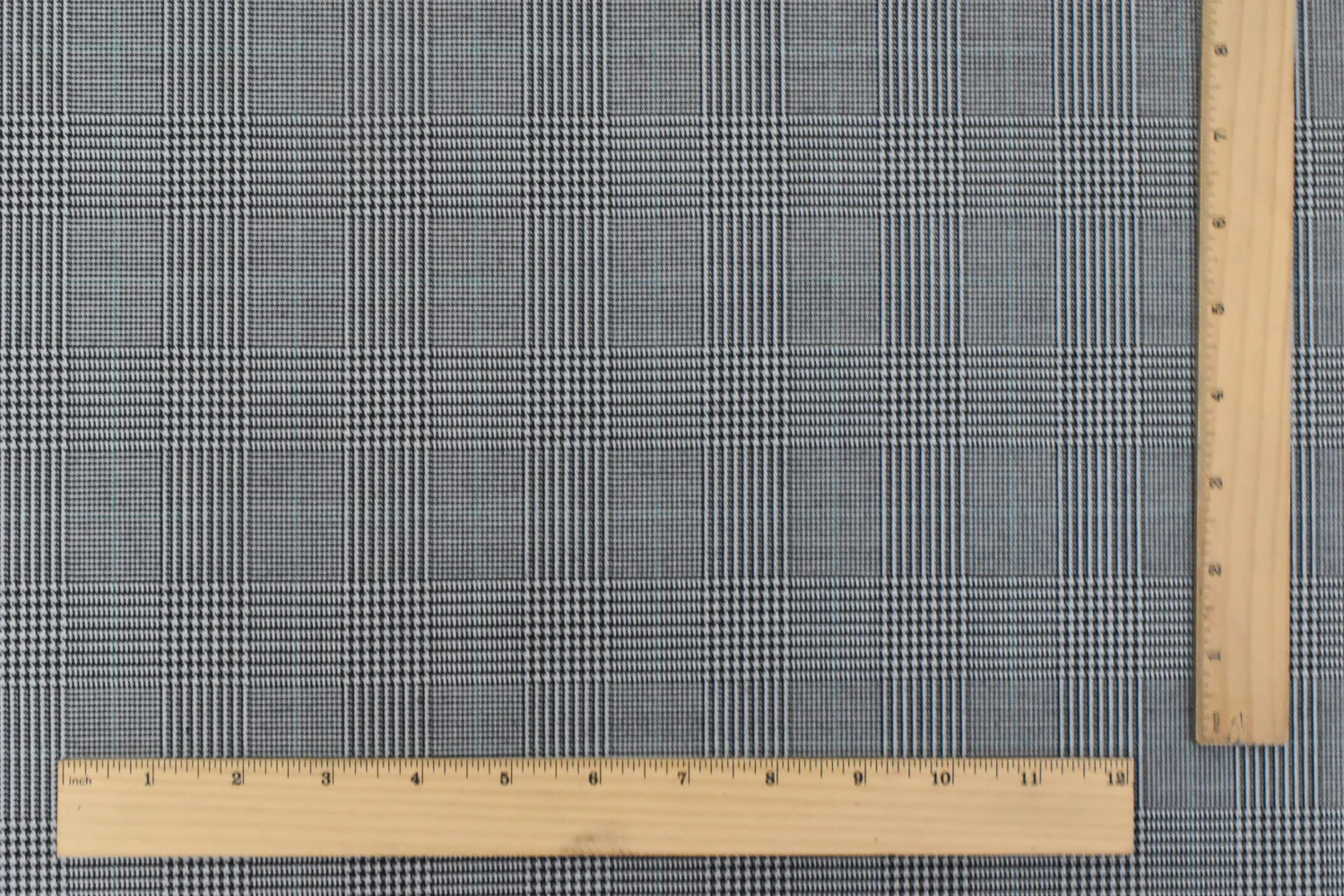 Light Gray-Black-Green Glen Plaid Wool-Poly Twill Woven Suiting Fabric - Image 5