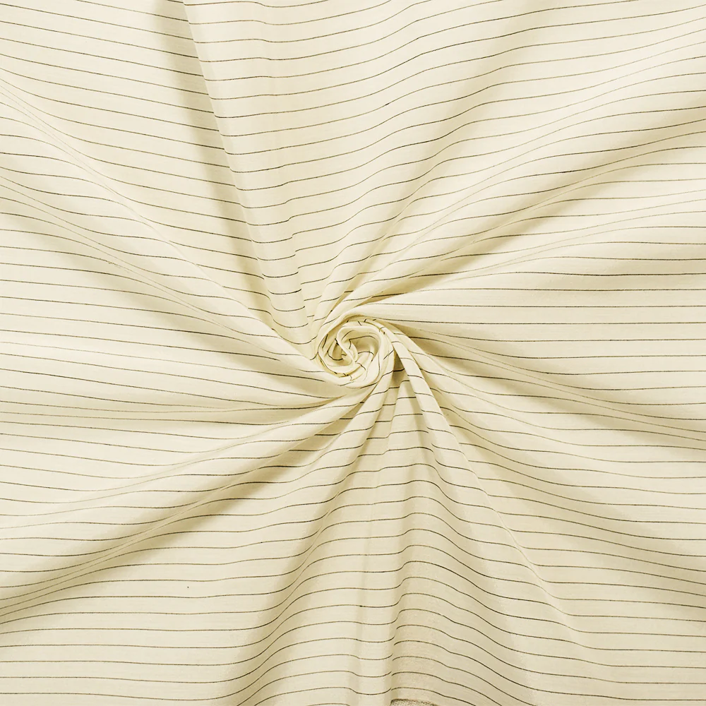 Light Ivory-Black Rayon Japanese Horizontal Pinstripe Lawn Woven Fabric
