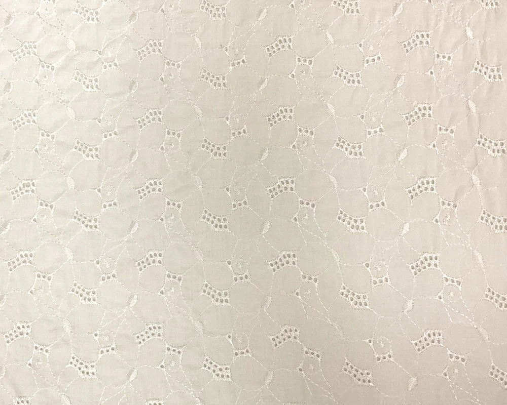 Light Ivory Cotton Floral Embroidered Eyelet Voile Woven Fabric - Image 3