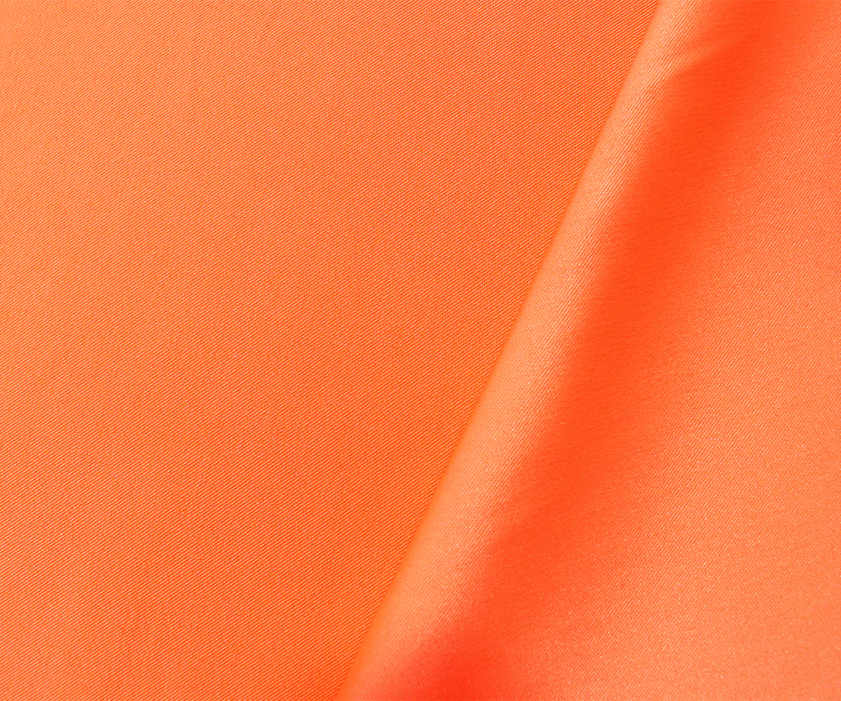 Light Neon Orange Poly Stretch Spandex Lamour Solid Satin Woven Fabric - Image 2