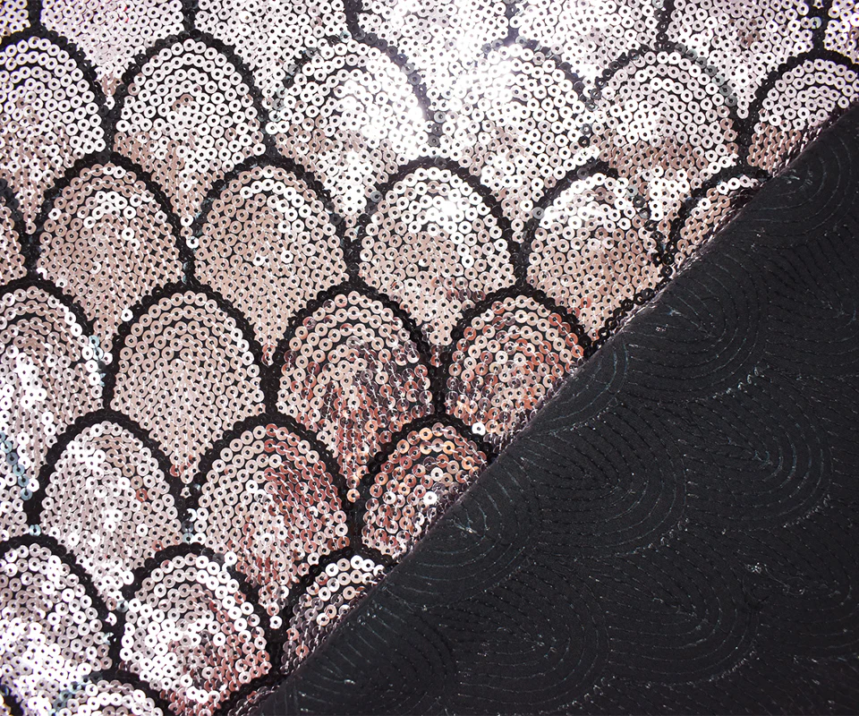 Light Pink-Black Poly Sequined Scale Stretch Spandex Knit Fabric - Image 2
