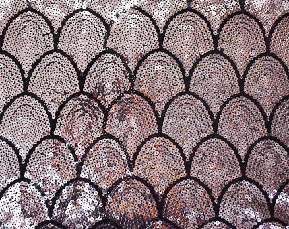 Light Pink-Black Poly Sequined Scale Stretch Spandex Knit Fabric - Image 3