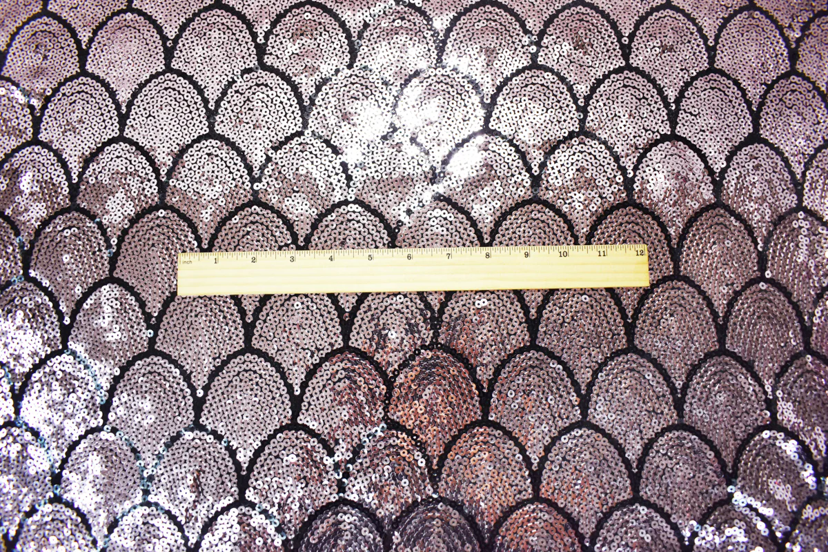 Light Pink-Black Poly Sequined Scale Stretch Spandex Knit Fabric - Image 4