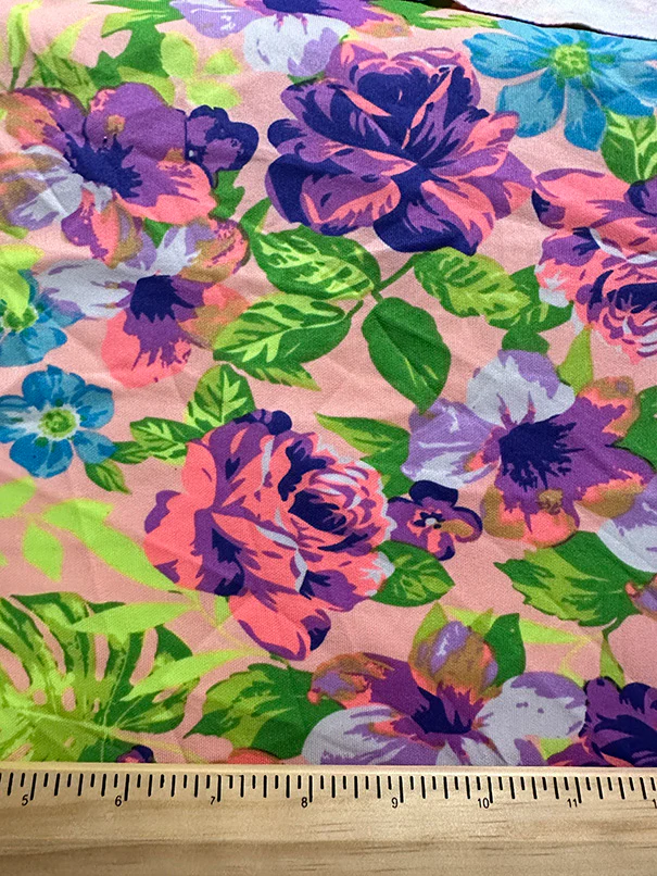 Light Pink Floral Print Scuba Knit Fabric - Image 3