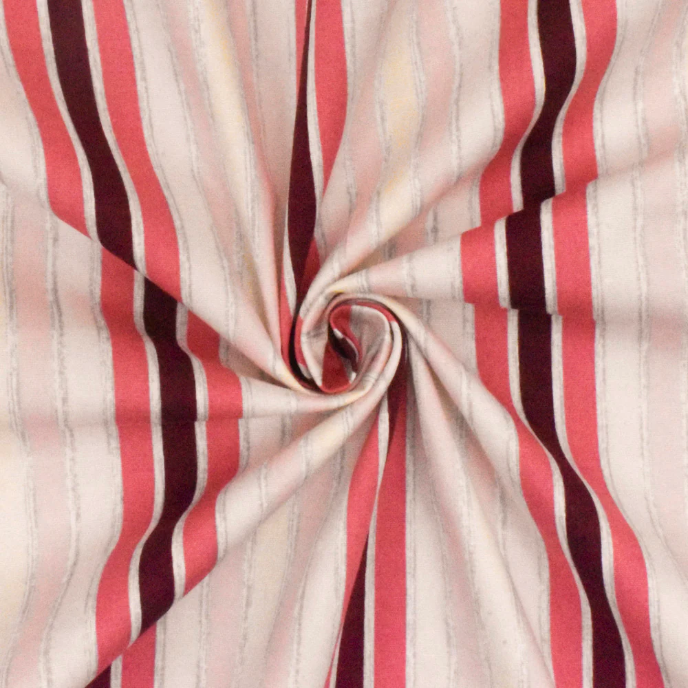 Light Pink-Gray-Multi Stripe Printed Stretch Cotton Poplin Woven Fabric - Image 2