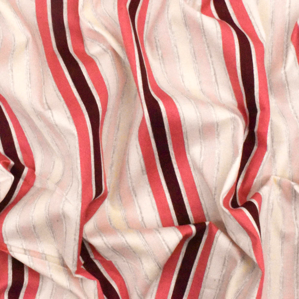 Light Pink-Gray-Multi Stripe Printed Stretch Cotton Poplin Woven Fabric - Image 3