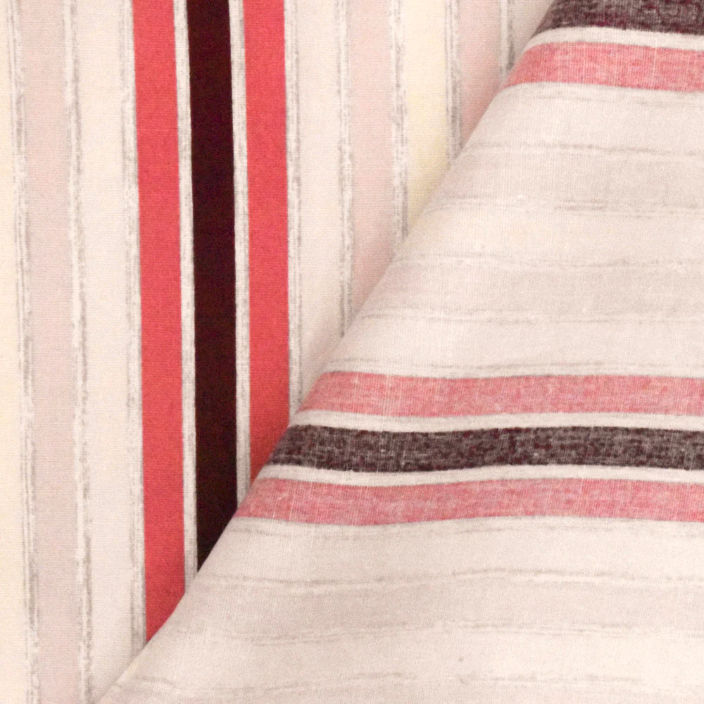 Light Pink-Gray-Multi Stripe Printed Stretch Cotton Poplin Woven Fabric - Image 4