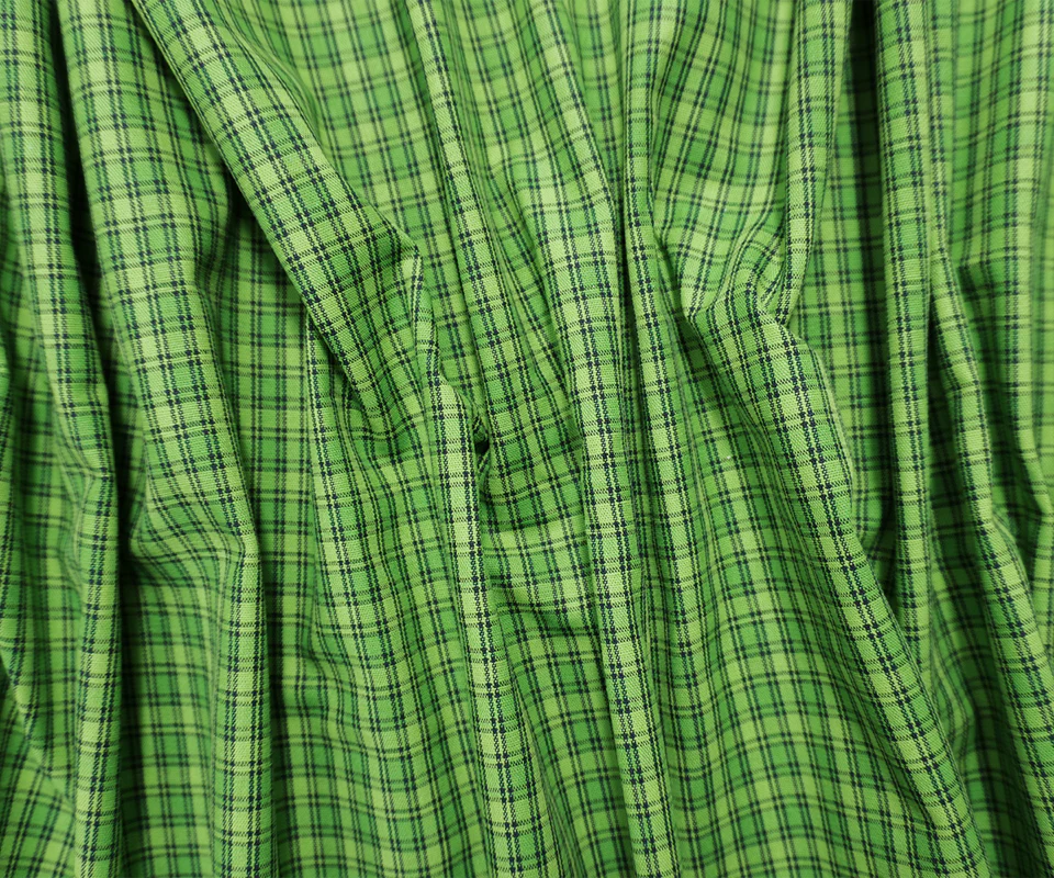 Lime Green Cotton Plaid Check Madras Woven Fabric - Image 3