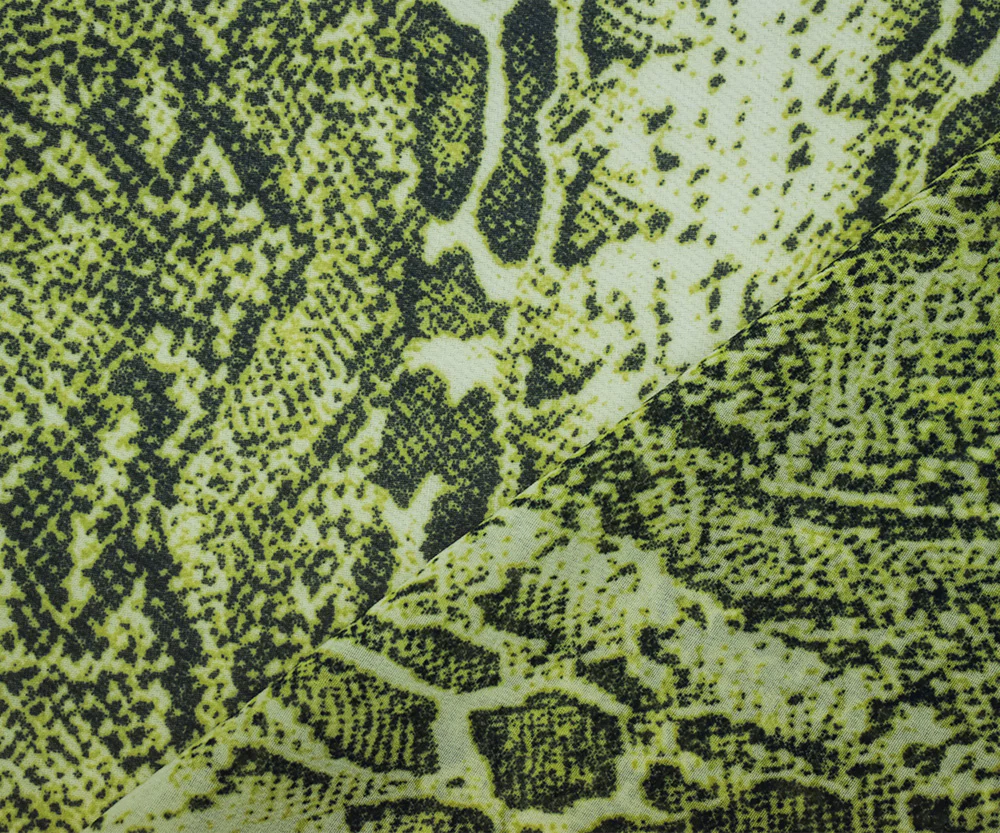 Lime Green-Multi Polyester Reptile Skin Printed Chiffon Fabric - Image 2