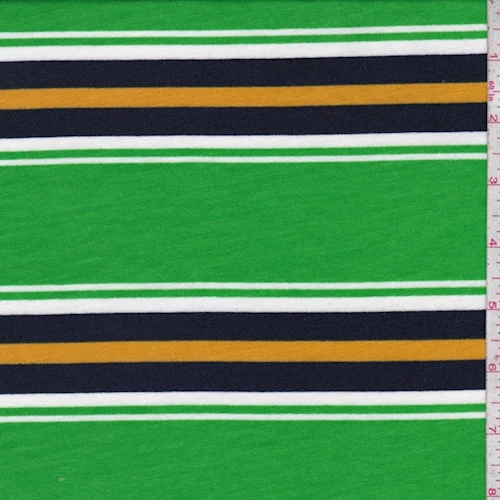 Lime/Navy/Gold Stripe Brushed French Terry Knit Fabric