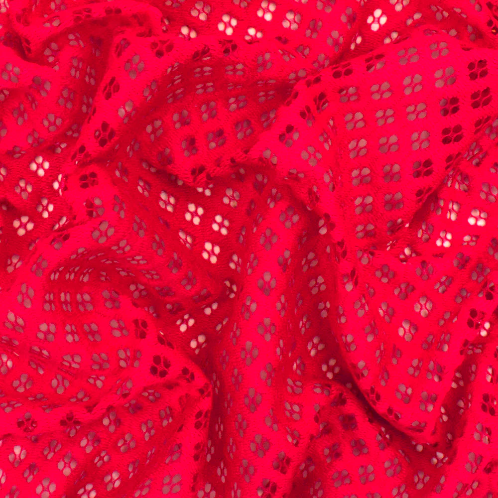 Lipstick Red Diamond Crochet Lace Knit Fabric - Image 3