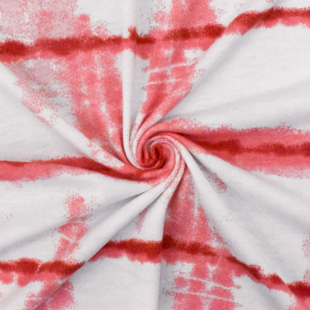 Lollipop Pink-White-Red Tie Dye Printed Stretch Poly Jersey Knit Fabric - Image 2