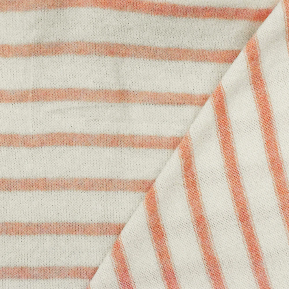 Lovely Peach-White Stripe Stretch Brushed Jersey Knit Fabric - Image 3