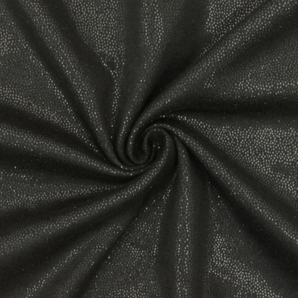 Lustrous Black Famous Designer Micro Dot Printed Double Knit Fabric