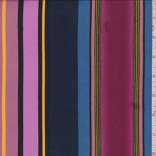 Magenta/Dark Navy Multi Stripe Double Brushed Jersey Knit Fabric